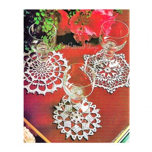Vintage Crochet Pattern Christmas Snowflake Drink Coasters PDF Instant Digital Download Holiday Bar Table 3 Designs Cotton Thread 4"-6"
