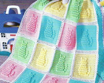 Vintage Crochet Pattern Popcorn Stitch Kitty Cat Afghan PDF Instant Digital Download Cat Lovers Baby Blanket Throw 35x45