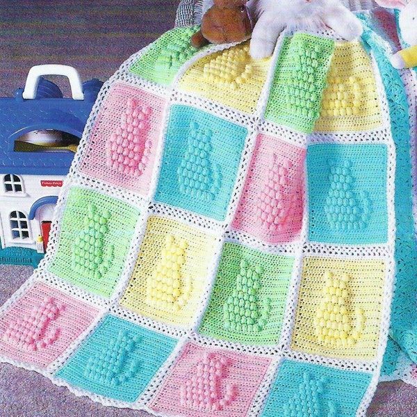 Vintage Crochet Pattern Popcorn Stitch Kitty Cat Afghan PDF Instant Digital Download Cat Lovers Baby Blanket Throw 35x45