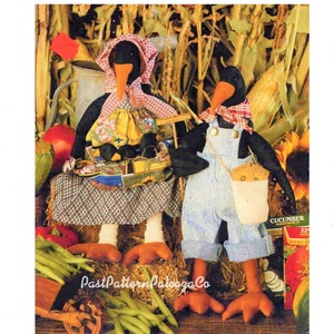 Vintage Sewing Pattern 14&quot; Country Crow Family Soft Sculpture Plush Toys PDF Instant Digital Download Cute Stuffed Bird Dolls