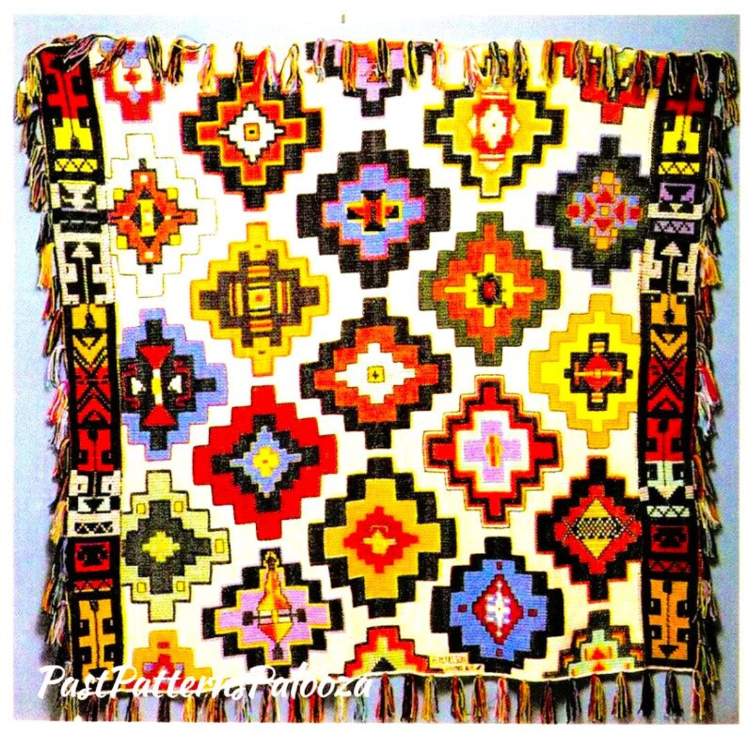 Vintage Crochet Pattern Aztec Mayan Medallions Indian Afghan Blanket ...