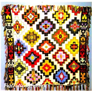 Vintage Crochet Pattern Aztec Mayan Medallions Indian Afghan Blanket  PDF Instant Digital Download Navajo Throw Tunisian Stitch 68x78 10 Ply