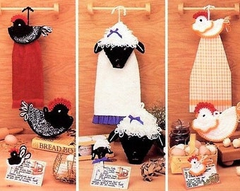 Vintage Crochet Pattern Country Chicken Sheep Lamb Kitchen Sets PDF Instant Digital Download Towel Holder Potholders Pot Holders 10 Ply