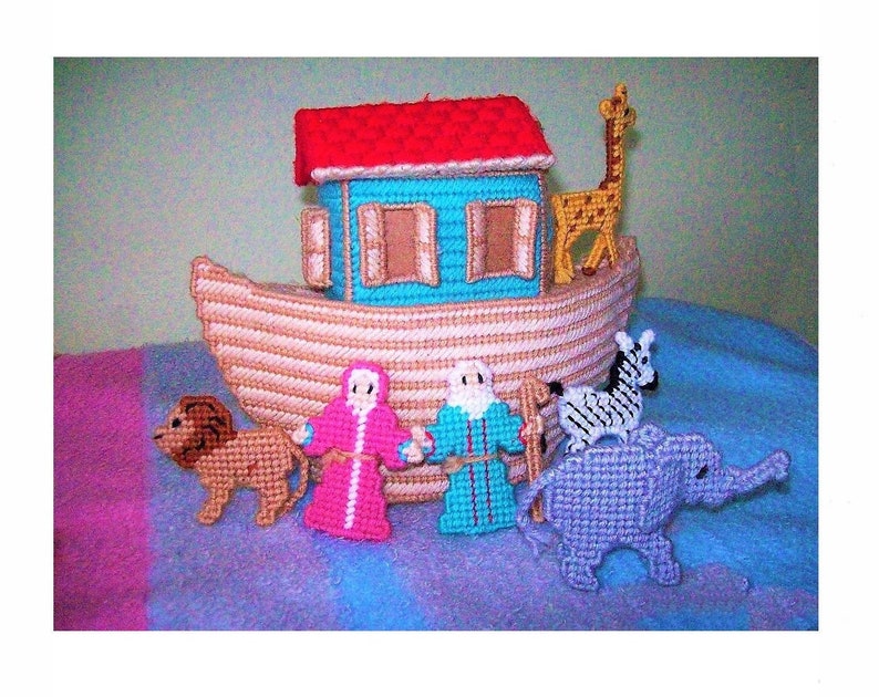 Vintage Plastic Canvas Pattern Noahs Ark Toy Play Set or Centerpiece Display PDF Instant Digital Download 7 Mesh image 3