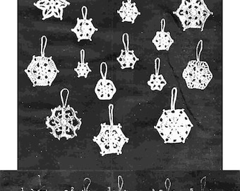 Vintage Crochet Pattern Lacy Sparkle Mini Christmas Snowflakes Ornaments 9 Designs 2 Small Sizes PDF Instant Digital Download 5 Ply