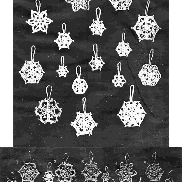 Vintage Crochet Pattern Lacy Sparkle Mini Christmas Snowflakes Ornaments 9 Designs 2 Small Sizes PDF Instant Digital Download 5 Ply