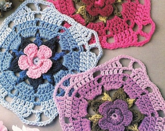 Vintage Crochet Pattern Rose Circles in Granny Squares Flower Afghan Bedspread PDF Instant Digital Download Pretty Floral Blanket 10 Ply