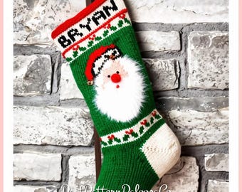Vintage 19" Santa Face Christmas Stocking Knitting Pattern PDF Instant Digital Download Retro 1980s