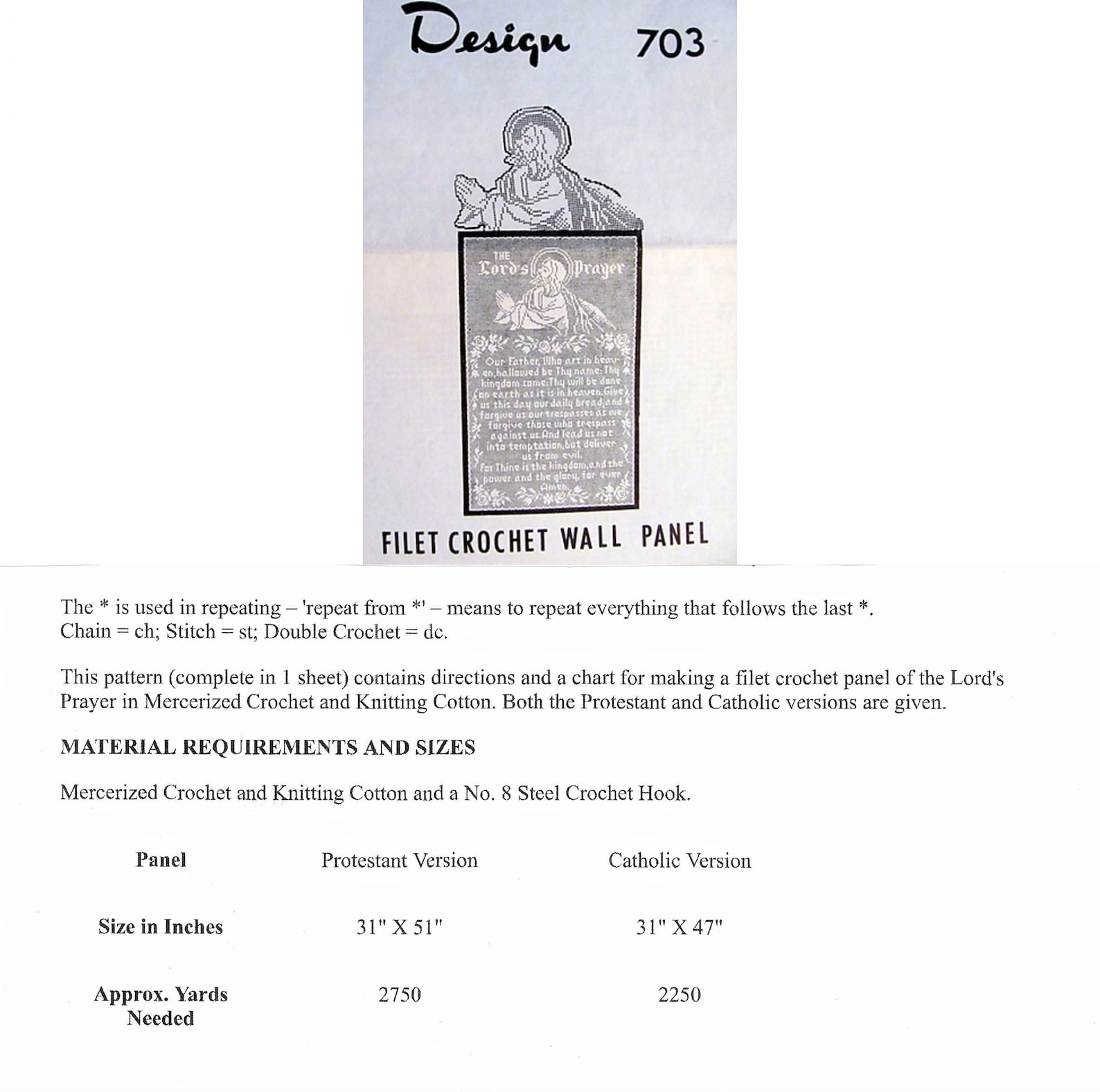 Vintage Filet Crochet Pattern the Lords Prayer Panel or Wall - Etsy Canada