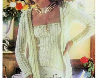 Vintage Knitting Pattern Womens Dressy Ribbed Cardigan Sweater & Tube Top Twin Set PDF Instant Digital Download 5 Ply Twinset