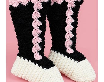 Vintage Crochet Pattern Womens Victorian Boot Slipper Socks PDF Instant Digital Download Retro House Booties Slippers 4 Ply Yarn Size 5-9