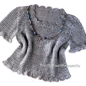 Vintage Crochet Pattern Womens Lacy Mesh Shell Top PDF Instant Digital Download Short Sleeved Cotton Puff Shell Stitch 5 Ply