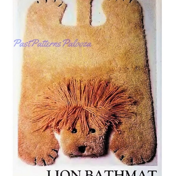 Vintage Sewing Pattern Lion Skin Bathmat or Rug PDF Instant Digital Download Fun Easy Project Safari Nursery or Bathroom 24x36