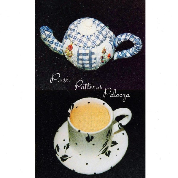 Vintage patrón de costura Mini tetera platillo taza Pincushion Set PDF Instant Digital Descargar novedad tela Pin cojines té amantes regalo