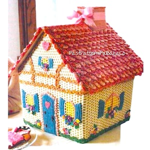 Vintage Crochet Pattern 16" Gingerbread House Confectionery Cottage Centerpiece or Christmas Goody Holder PDF Instant Digital Download