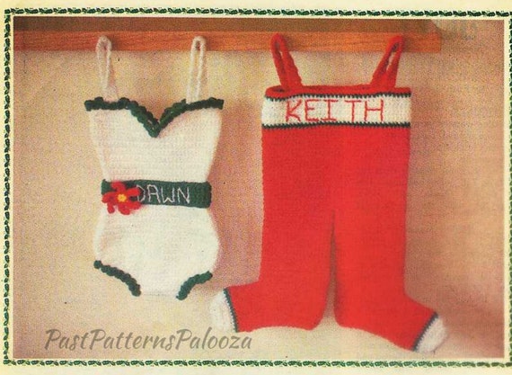Vintage Crochet Pattern Funny His & Hers Christmas Stockings