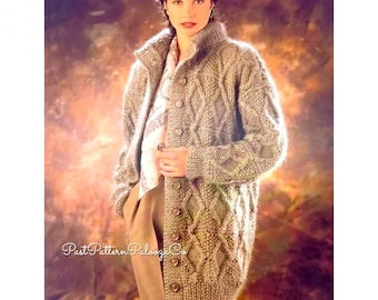 Vintage Knitting Pattern Womens Chunky Diamond Cabled Cardigan Sweater PDF Instant Digital Download 12 Ply