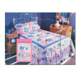 Vintage Sewing Pattern Sunbonnet Sue Quilt & Pillow Shams Set PDF Instant Digital Download Dresden Plate Patchwork Applique Bedspread 92x87