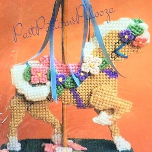 Vintage Plastic Canvas Pattern 9" Pretty Carousel Horse Centerpiece PDF Instant Digital Download Flower Pony Table or Nursery Decor