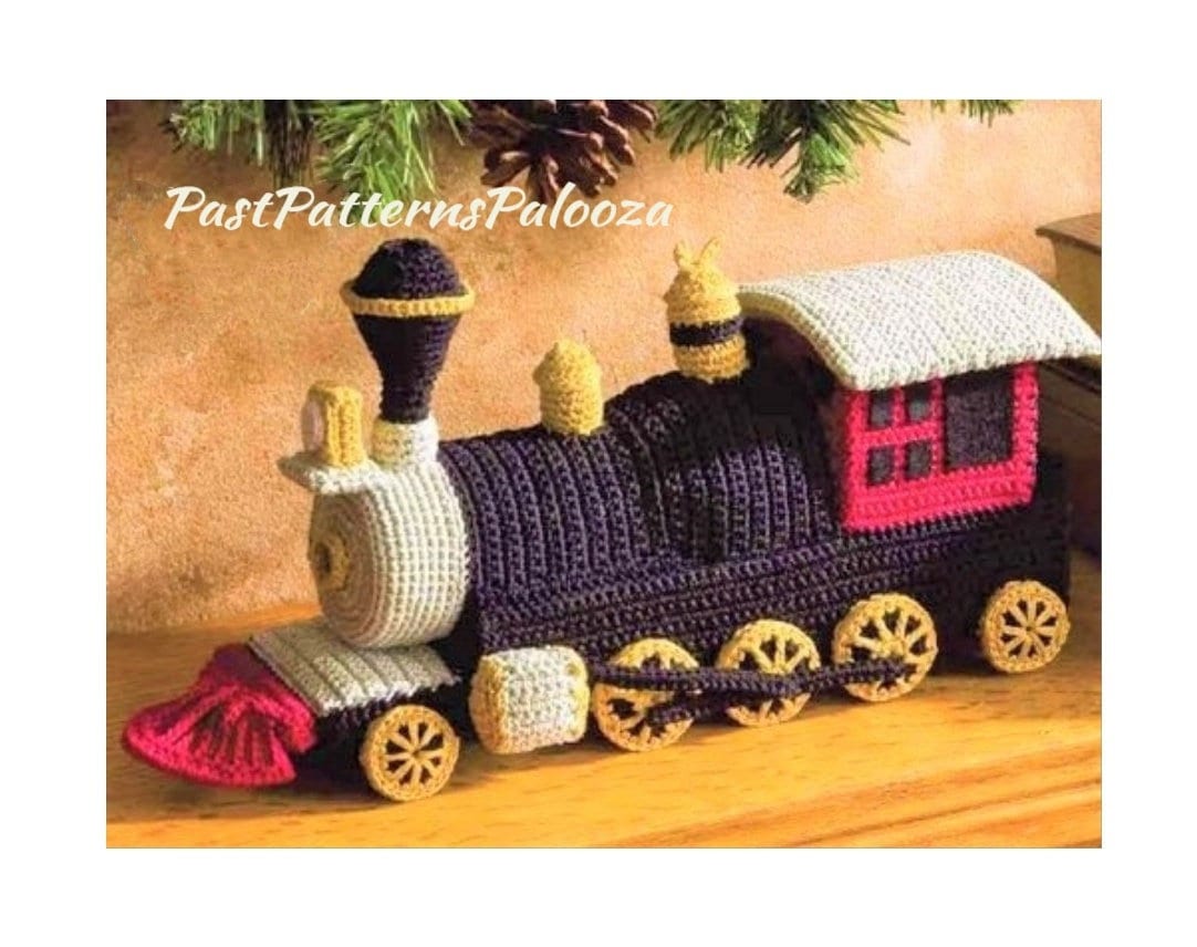 素晴らしい Train Pattern Crochet Vintage Engine Inches 12x4 Toy Soft あみぐるみ