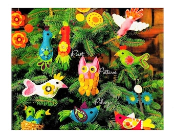 Vintage Christmas Sewing Pattern Retro Funky Birds Owl Butterfly Tree Ornaments PDF Instant Digital Download Kitsch Mod Birdies 1970s