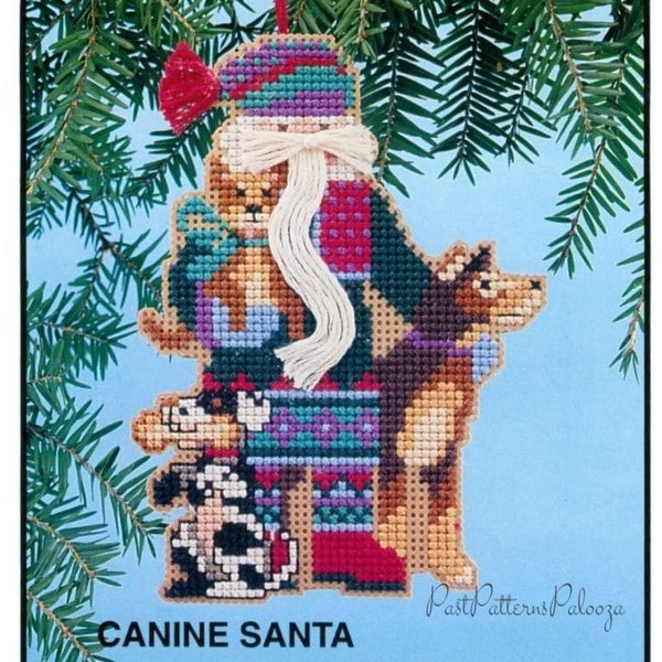 Vintage Cross Stitch Pattern 5" Canine Santa Claus Dog Lover Ornament Christmas Tree Trim PDF Instant Digital Download Perforated Paper