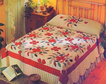 Vintage Sewing Pattern Bridal Wreath Bed Quilt PDF Instant Digital Download Hearts Flowers Applique Bedspread Traditional Wedding Gift