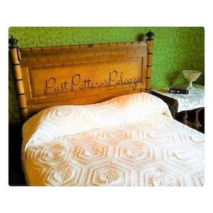 Vintage Crochet Pattern Marguerite Sunflower Popcorn Pinwheel Bedspread PDF Instant Digital Download Twin Full Throw Blanket Cotton Thread