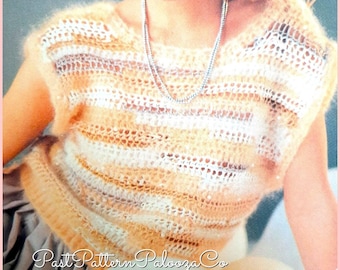 Vintage Crochet Pattern Womens Airy Mohair Mixture Top PDF Instant Digital Download Retro 80s Dressy Beaded Quick Easy Short Sleeved Blouse
