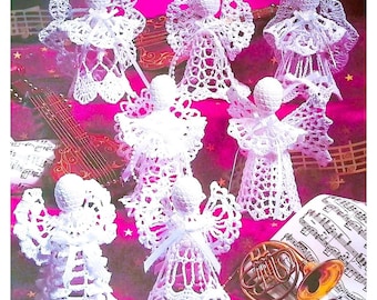 Vintage Crochet Patterns Mini Thread Lace Christmas Angel Ornaments or Mantel Decor PDF Instant Digital Download 7 Designs 4 Inches