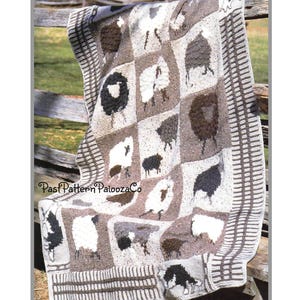 Vintage Knitting Pattern Sheep Lambs Sheepdog Afghan Chunky Blanket PDF Instant Digital Download Barnyard Animals Farmhouse Intarsia 14 Ply