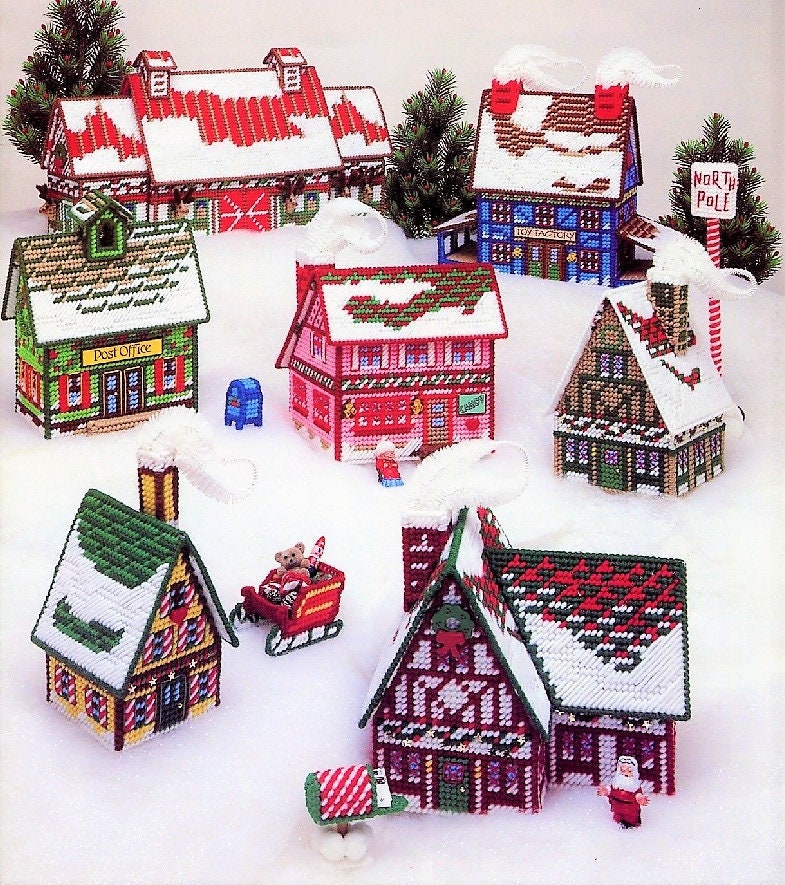 Vintage Plastic Canvas Pattern Santas Village Snowy Christmas Town PDF Instant Digital Download Holiday North Pole Neighborhood Display