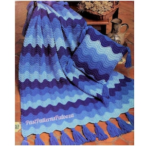 Vintage Knitting Pattern Feather and Fan Afghan & Pillow Set PDF Instant Digital Download Beautiful Soft Ripple Waves Blanket 10 Ply