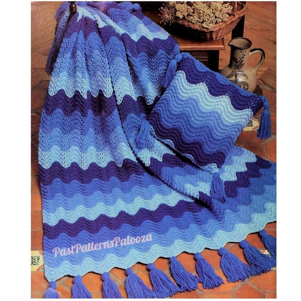 Vintage Knitting Pattern Feather and Fan Afghan & Pillow Set PDF Instant Digital Download Beautiful Soft Ripple Waves Blanket 10 Ply