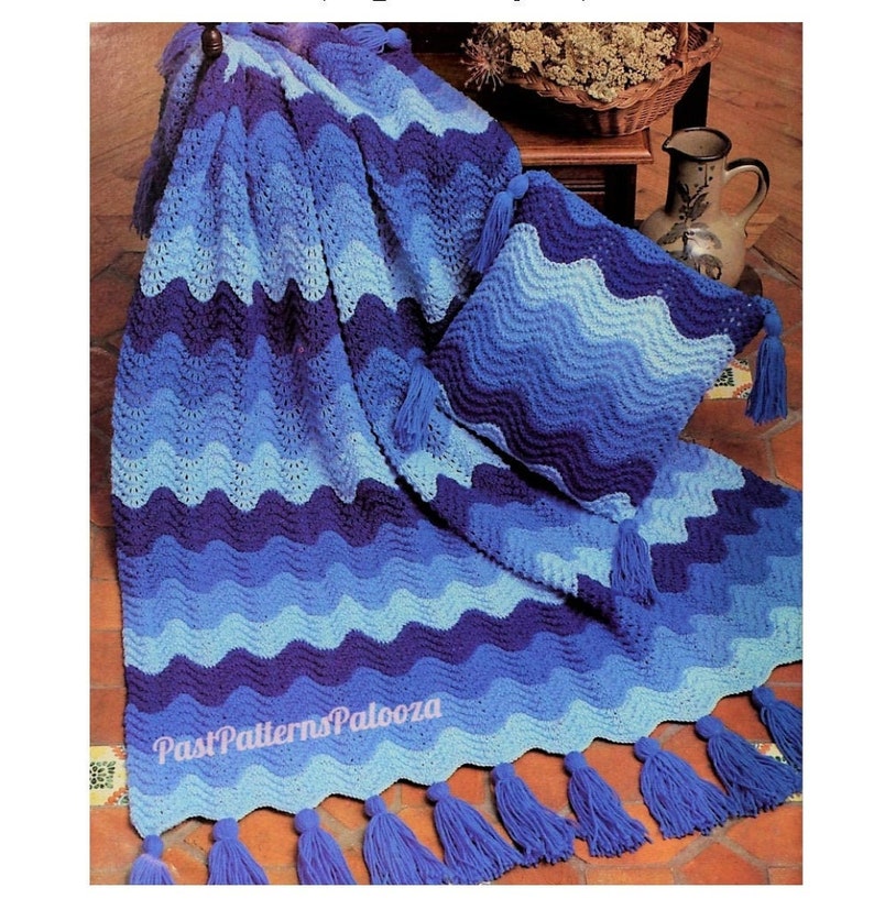 Vintage Knitting Pattern Feather and Fan Afghan & Pillow Set Etsy