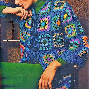 Vintage Crochet Pattern Womens Classic Granny Square Sweater Jacket Patchwork Cardigan Top PDF Instant Digital Download Quick Easy 10 Ply