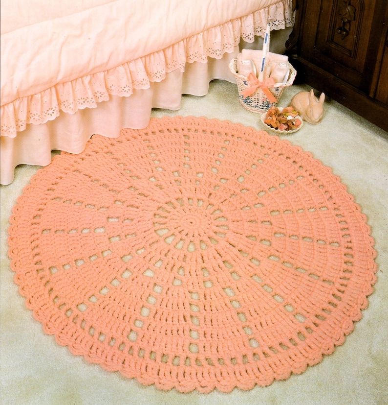 Vintage Crochet Pattern 38" Round Lacy Circle Wheel Rug PDF Instant Digital Download Bedroom or Bathroom Area Rug 10 Ply image 1