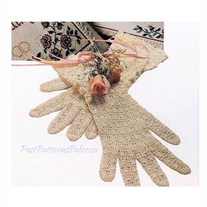 Vintage Crochet Pattern Womens Victorian Lace Three-Button Gloves PDF Instant Digital Download Shell Stitch Lacy Cotton Thread