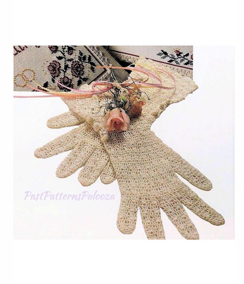 Vintage Crochet Pattern Womens Victorian Lace Three-Button Gloves PDF Instant Digital Download Shell Stitch Lacy Cotton Thread image 1