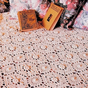 Vintage Crochet Pattern Popcorn Flower Hexagon & Squares Bedspread Afghan PDF Instant Digital Download Twin - King Size 4 Ply