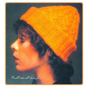 Vintage Knitting Pattern Womens Cable & Rib Beanie Hat Easy In The Round Knitted Touque Cap PDF Instant Digital Download Retro 70s DK