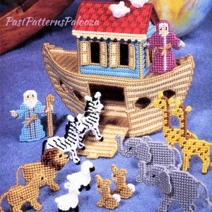 Vintage Plastic Canvas Pattern Noahs Ark Toy Play Set or Centerpiece Display PDF Instant Digital Download 7 Mesh image 2
