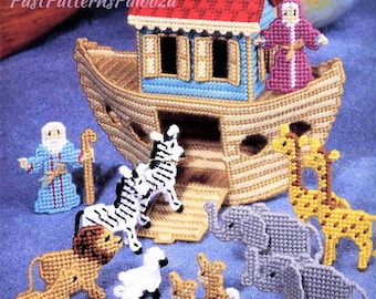 Vintage Plastic Canvas Pattern Noahs Ark Toy Play Set or