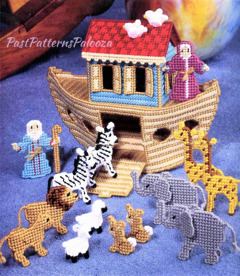 Vintage Plastic Canvas Pattern Noahs Ark Toy Play Set or Centerpiece Display PDF Instant Digital Download 7 Mesh image 2