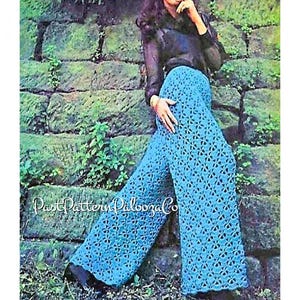 Vintage Crochet Pattern Womens Wide Leg Lace Pants PDF Instant Digital Download Boho Hippie Festival Chic Lacy Slacks 10 Ply