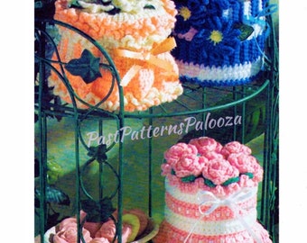 Vintage Crochet Pattern Floral Bathroom Tissue Roll Covers PDF Instant Digital Download Roses Wild Flowers Toilet Paper Roll Holders 10 Ply