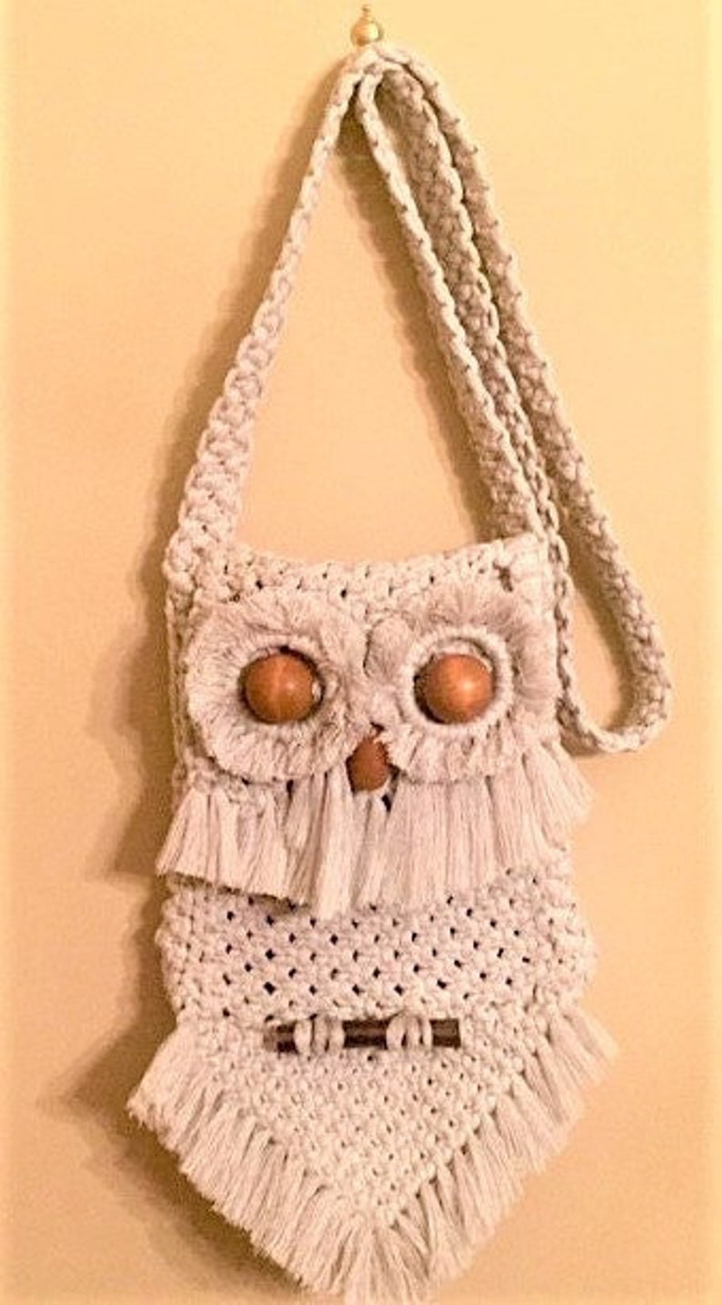 Vintage Macrame Pattern Owl Purse Handbag PDF Instant Digital Download Retro 1976 Design Synthetic Fiber Knotwork Kitschy Boho Shoulder Bag image 3