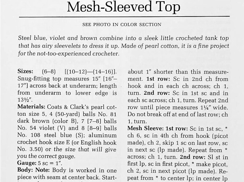 Vintage Crochet Pattern Womens Boho Perle Cotton Mesh Sleeved Top PDF Instant Digital Download Retro Short Sleeved Tank Summer Wear 画像 2