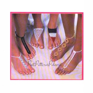Vintage Crochet Pattern Womens Barefoot Sandals PDF Instant Digital Download 6 Designs Beach Bride Wedding Boho Yoga Chic Cotton Thread