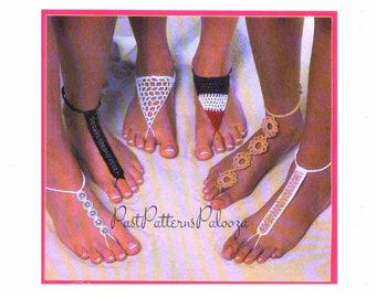 Vintage Crochet Pattern Womens Barefoot Sandals PDF Instant Digital Download 6 Designs Beach Bride Wedding Boho Yoga Chic Cotton Thread